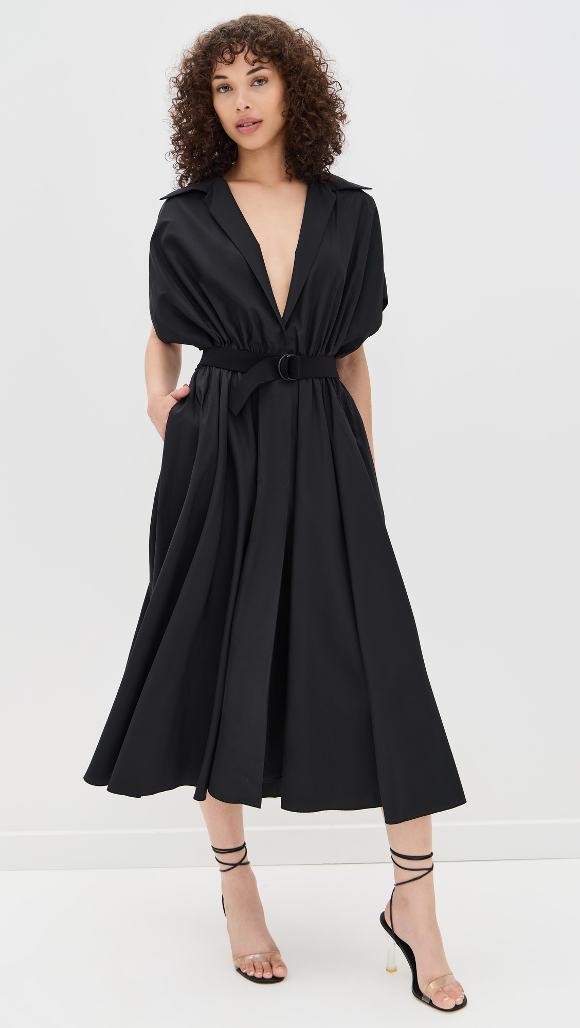 Belted Flared Midi Shirt Dress - 1