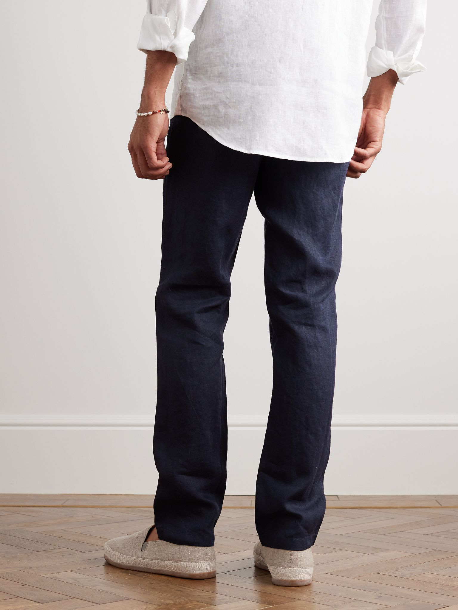 Cornell Slim-Fit Straight-Leg Washed Linen Trousers Navy - 3