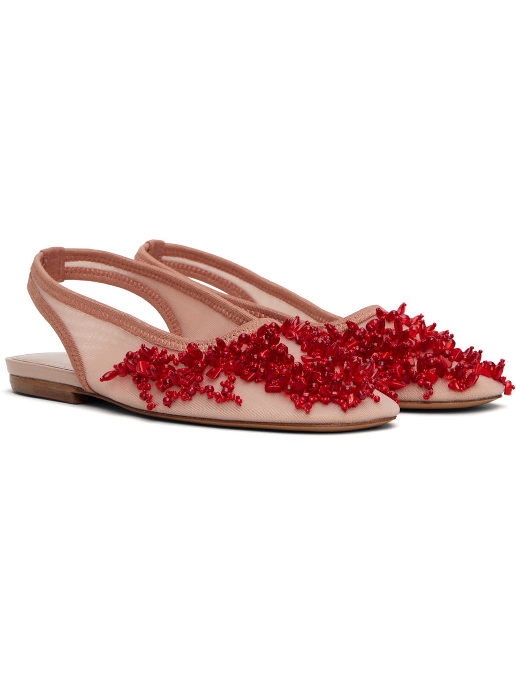 Pink Slingback Embellished Mesh Flats - 4
