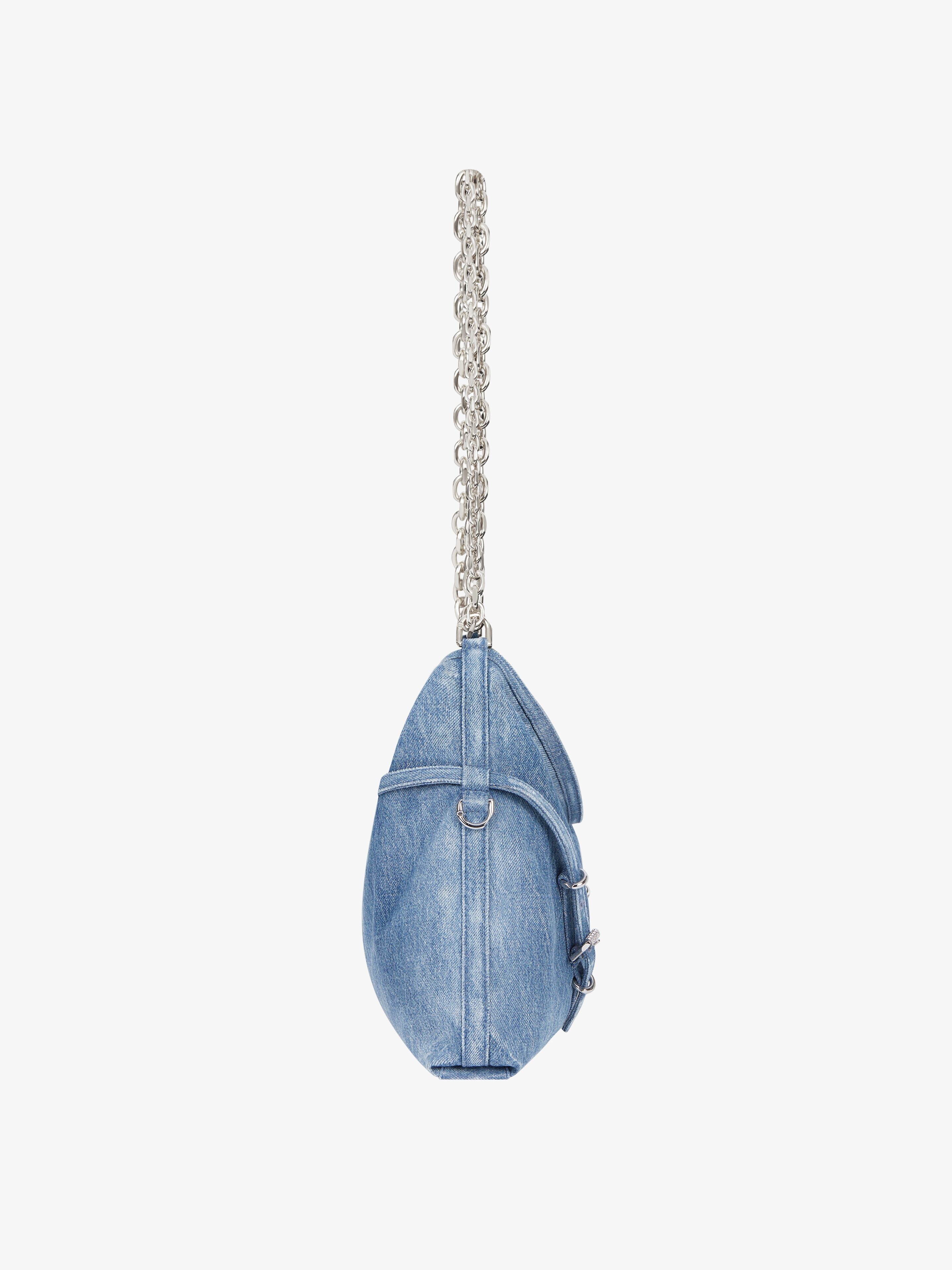 MEDIUM VOYOU CHAIN BAG IN WASHED DENIM - 3