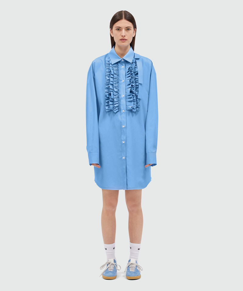 MSGM Light blue poplin shirt dress with ruffles outlook