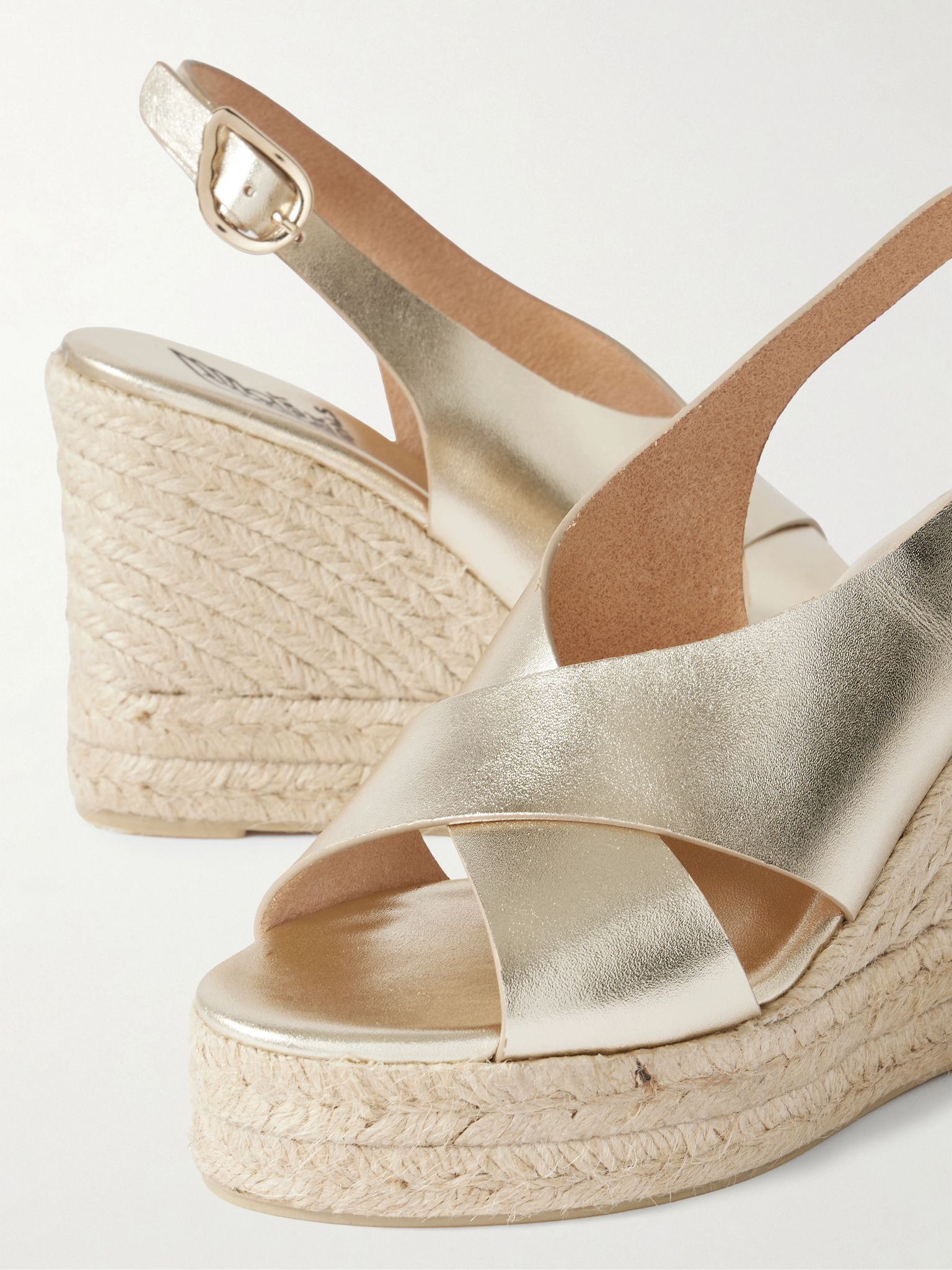 Maria metallic leather espadrille wedge sandals Gold - 4
