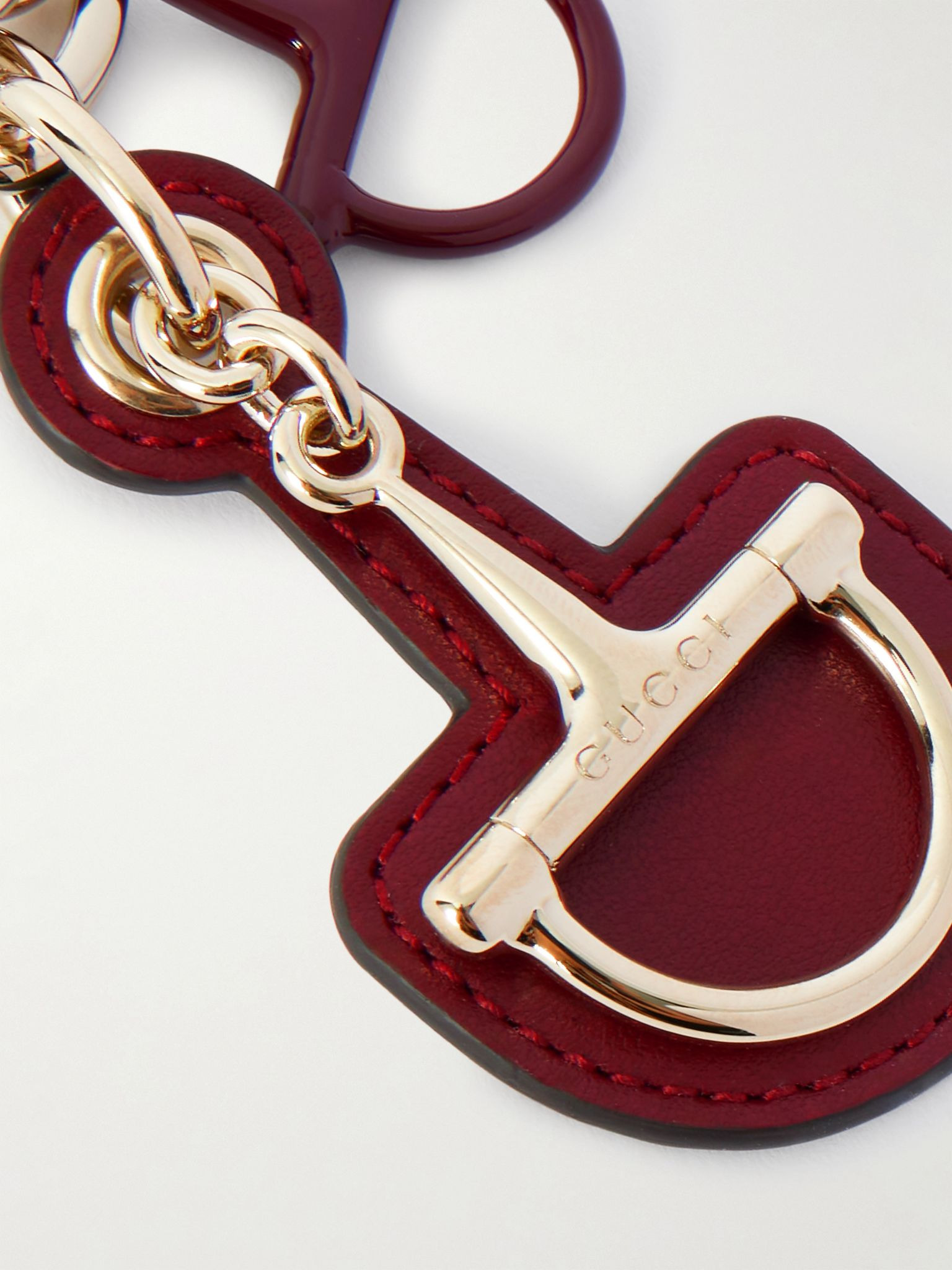 Leather, enamel and gold-tone key chain Gold - 3