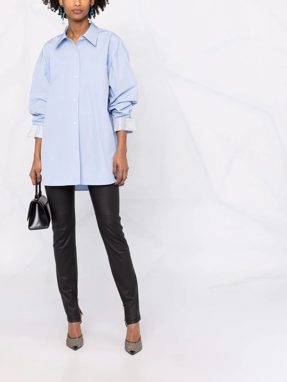 polished-finish zip-detail trousers - 2