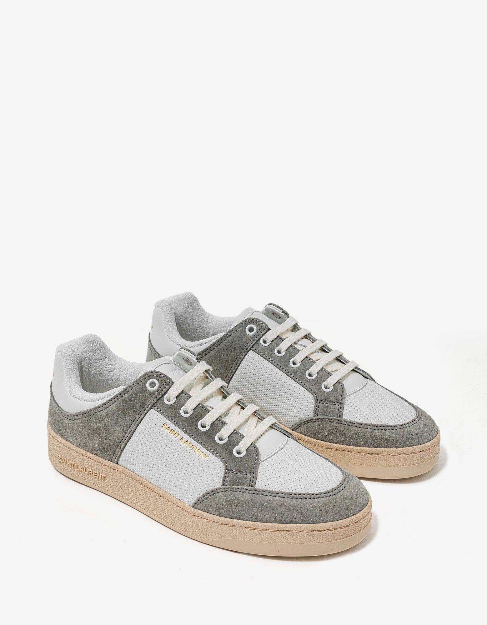 White & Grey SL/61 Leather Trainers - 1