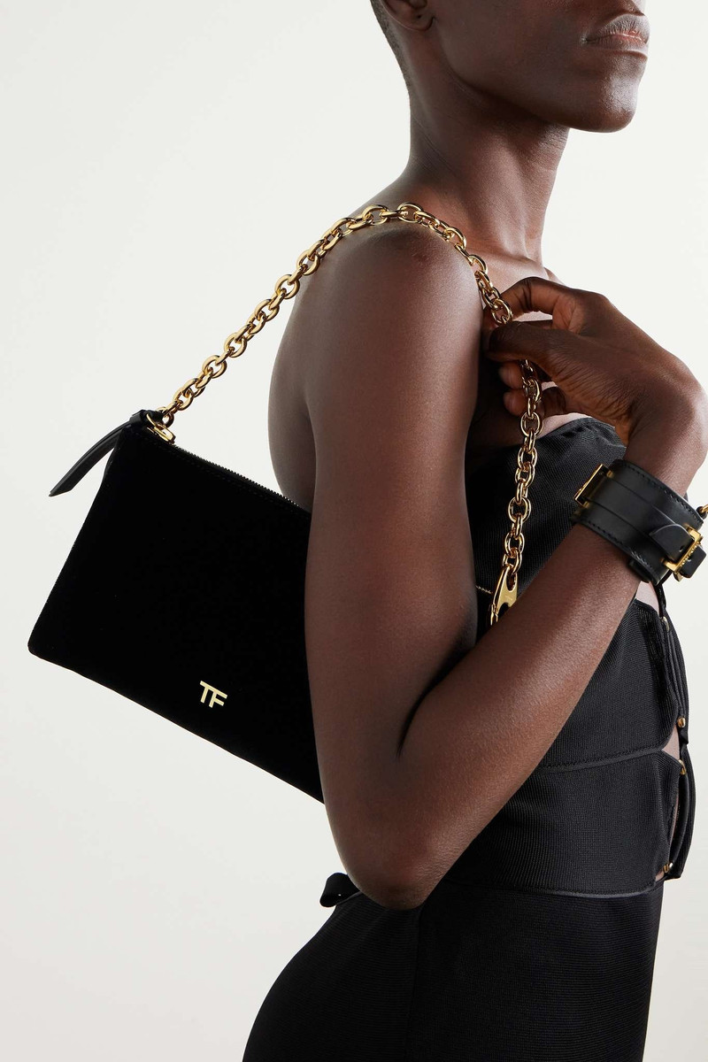 Carine leather-trimmed velvet clutch 6