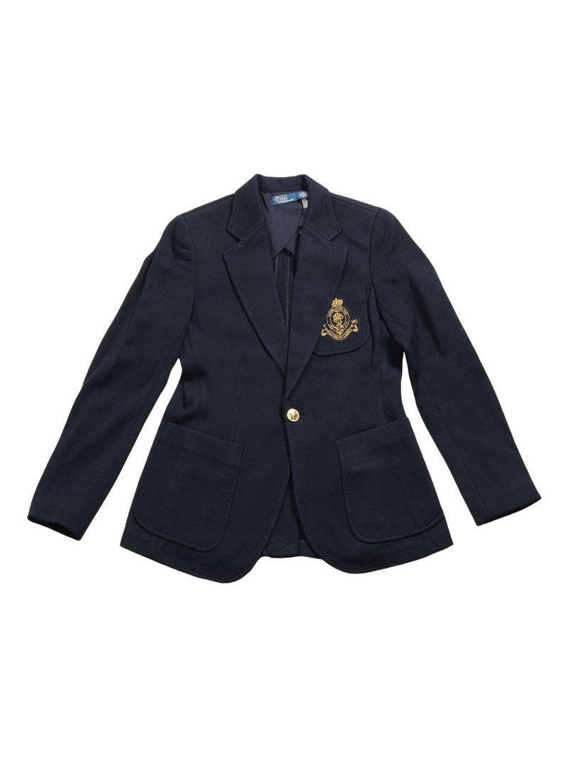 crest-embellished blazer 1