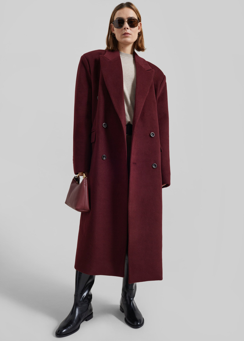 Skaila Double-Breasted Coat - Burgundy 3
