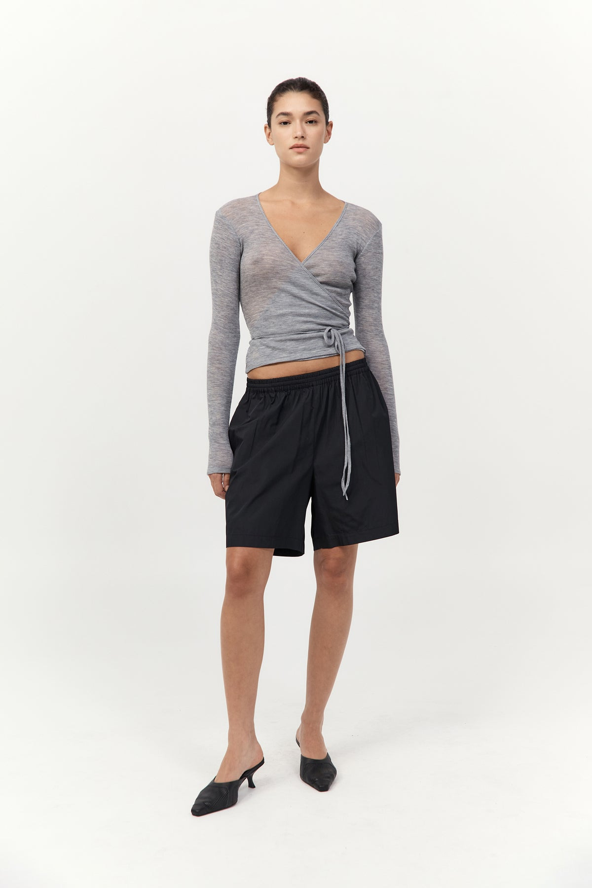 Baby Wool Wrap Top - Grey Marle - 3