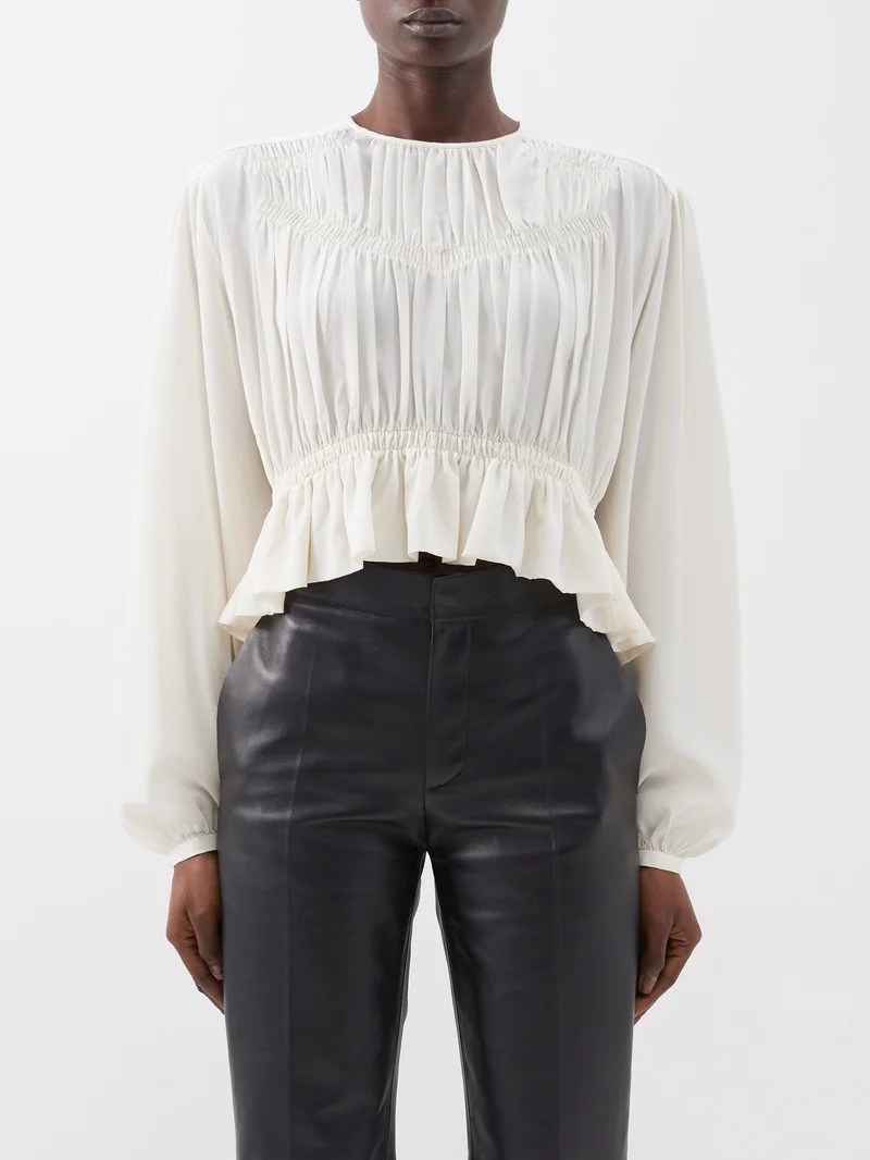Nelino smocked silk crepe de Chine top - 2