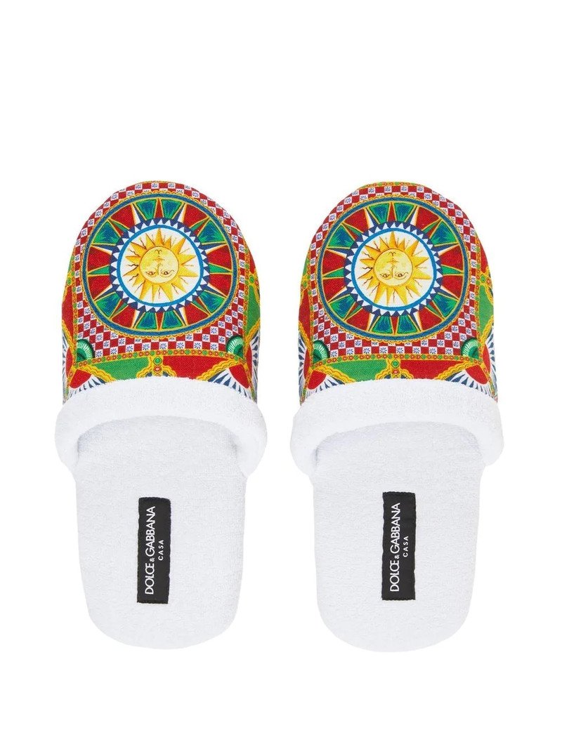 Carretto Siciliano-print terry slippers 4