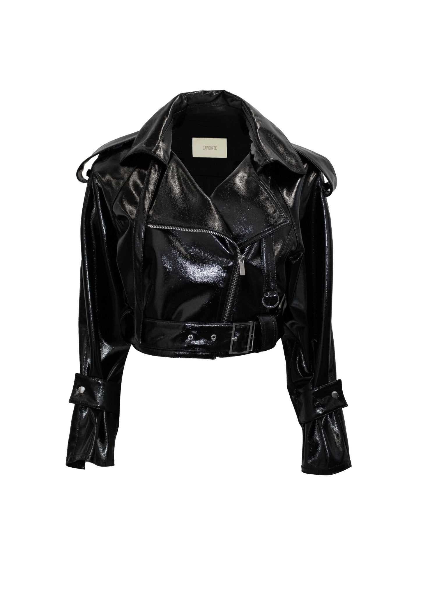 Patent Faux Leather Belted Moto Jacket - 1