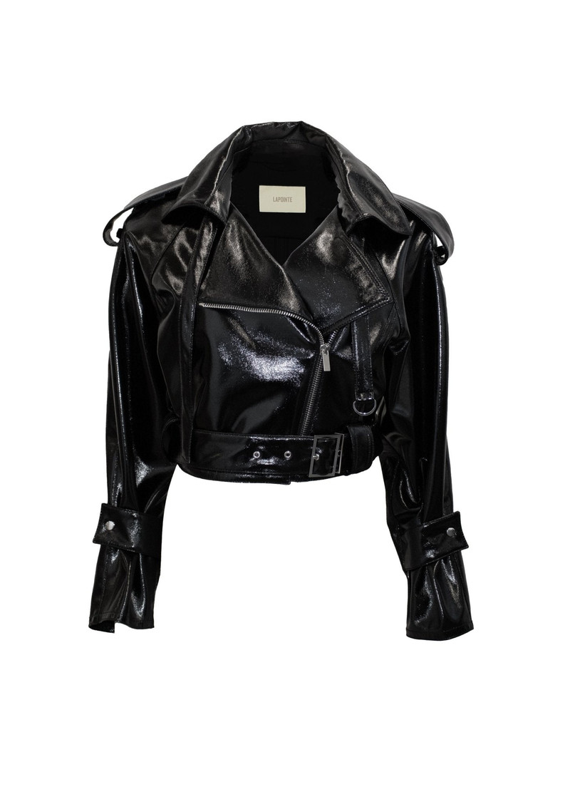 Patent Faux Leather Belted Moto Jacket 1