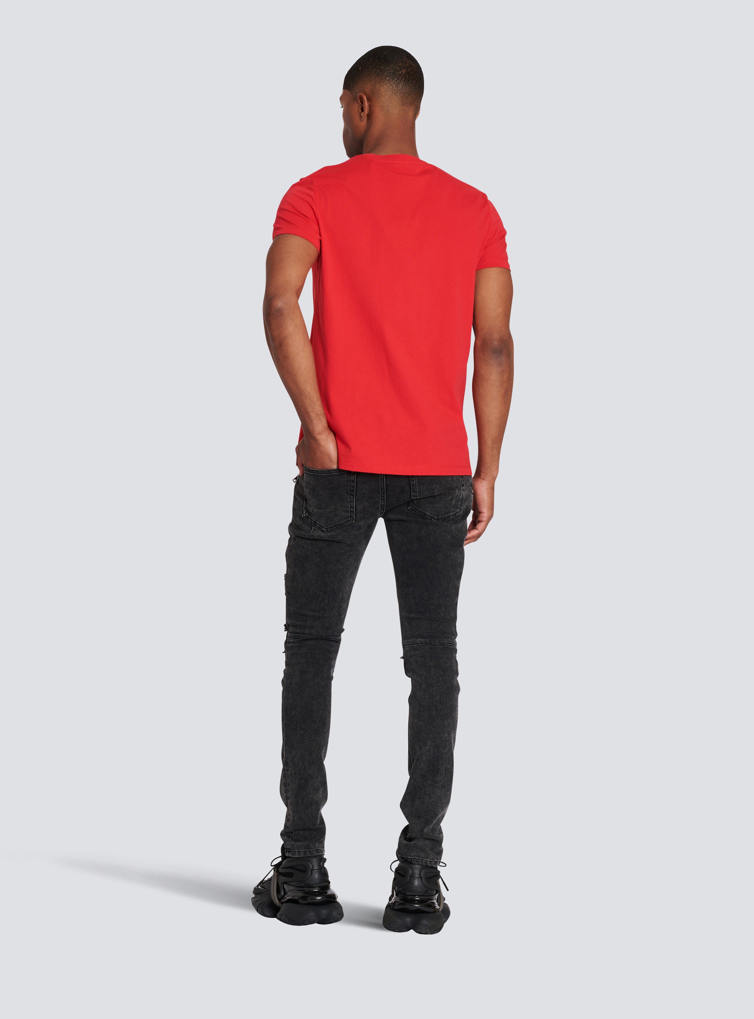 Cotton T-shirt with flocked Balmain medallion - 4