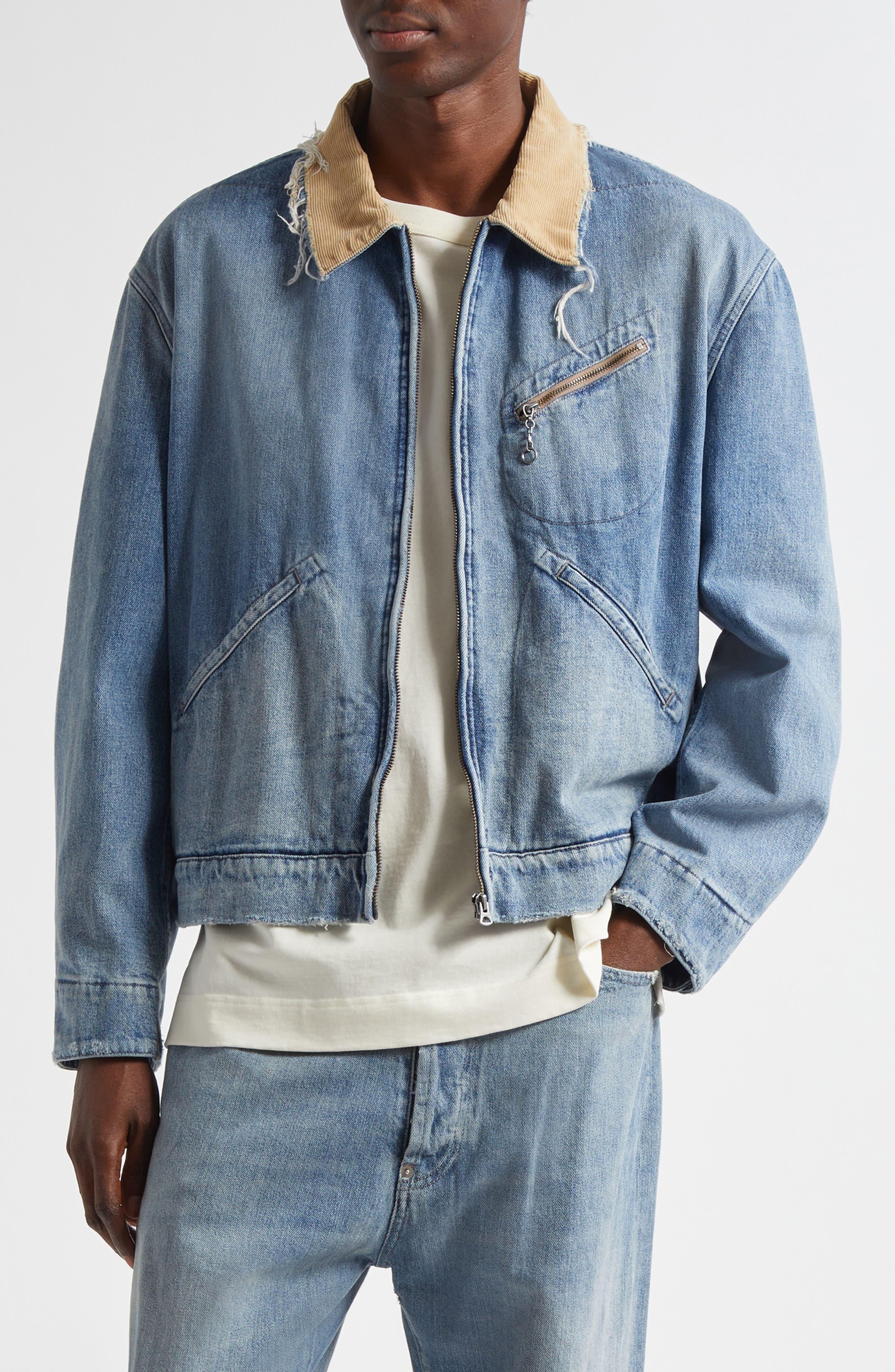 Maison Margiela Corduroy Collar Denim Sports Jacket in Light Blue at Nordstrom - 1