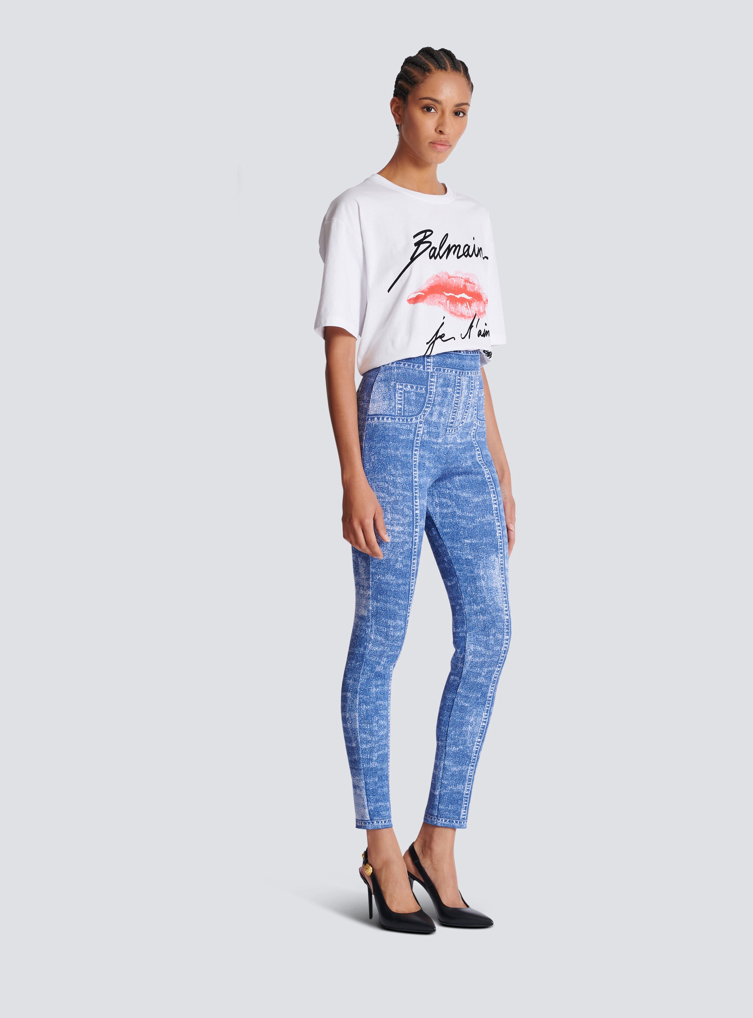 Jacquard knit leggings with denim effect - 3