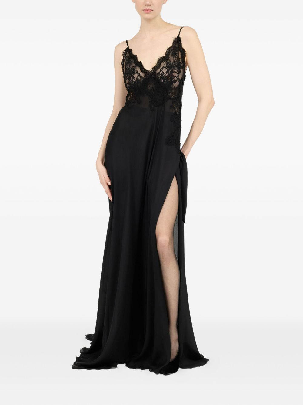 lace-panelled silk maxi evening dress - 2