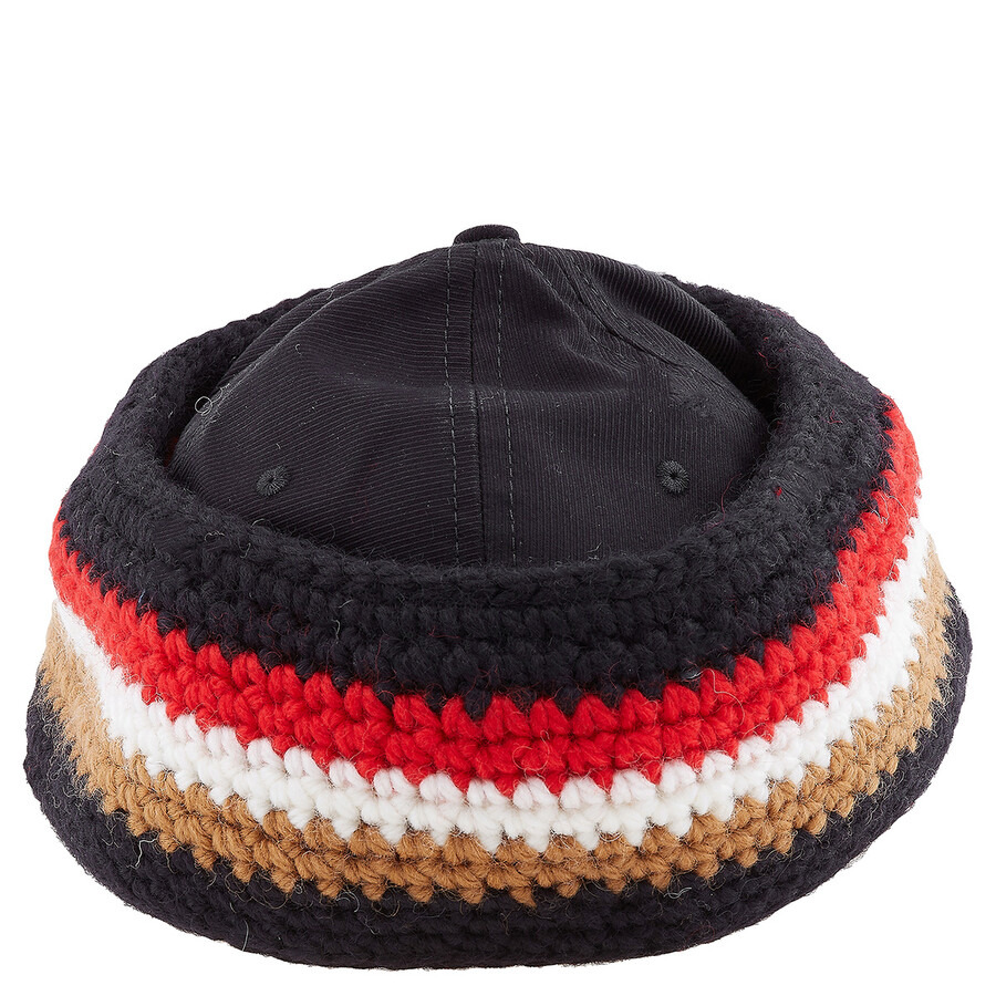 Burberry Men's Black / Camel Baseball Cap With Knit Headband - 4