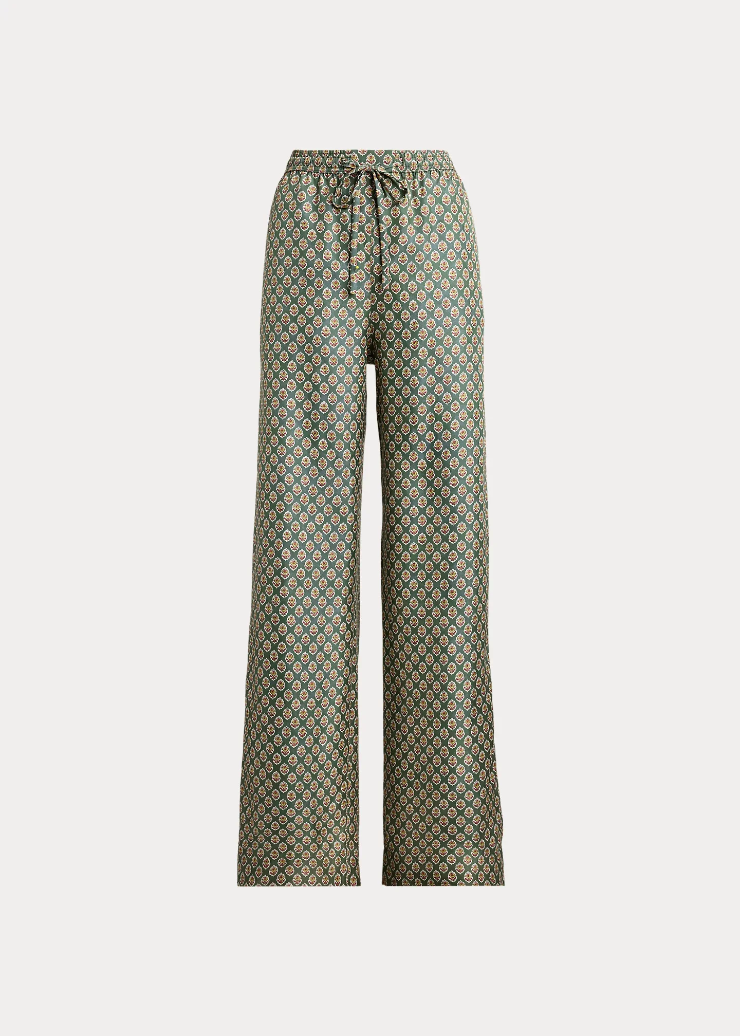 Floral Silk Drawstring Wide-Leg Pant - 1