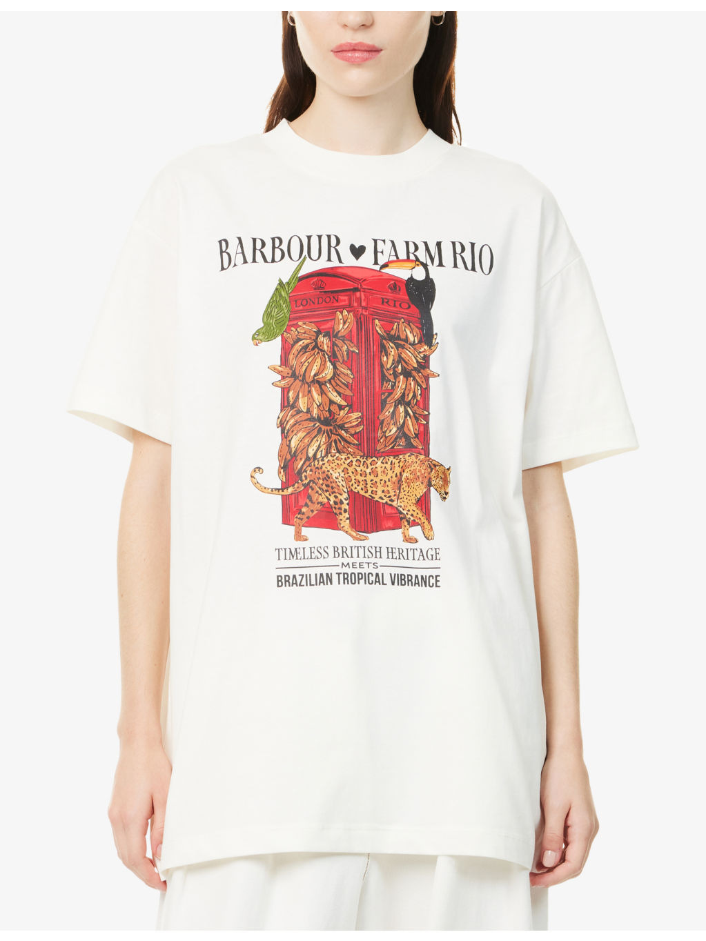 Barbour x FARM Rio Maria Clara Cotton-Jersey T-Shirt - 3