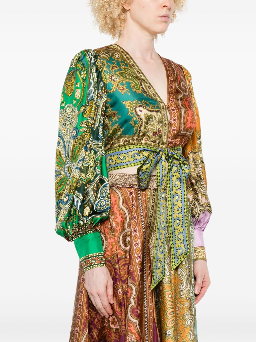 paisley-print tie-front top - 3
