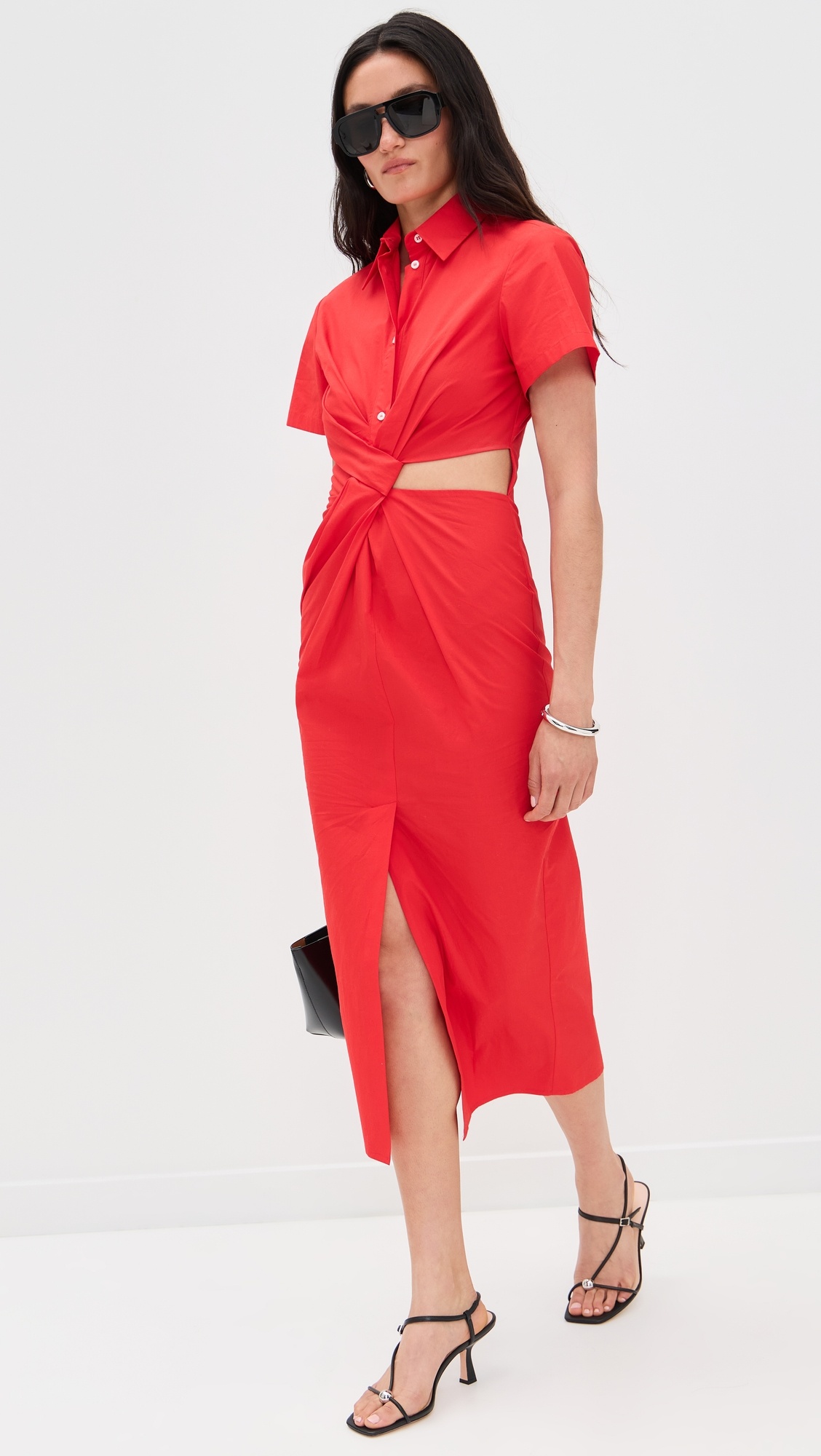 Collar Short Sleeve Midi Dress - 4