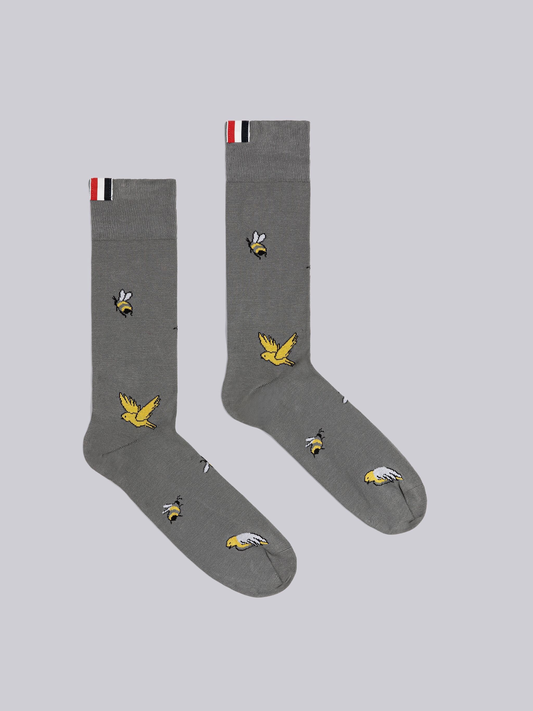 COTTON BIRDS AND BEES HALF DROP MID CALF SOCKS - 1