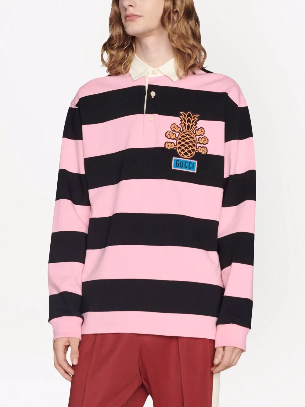 Bee-embroidered striped polo shirt - 3