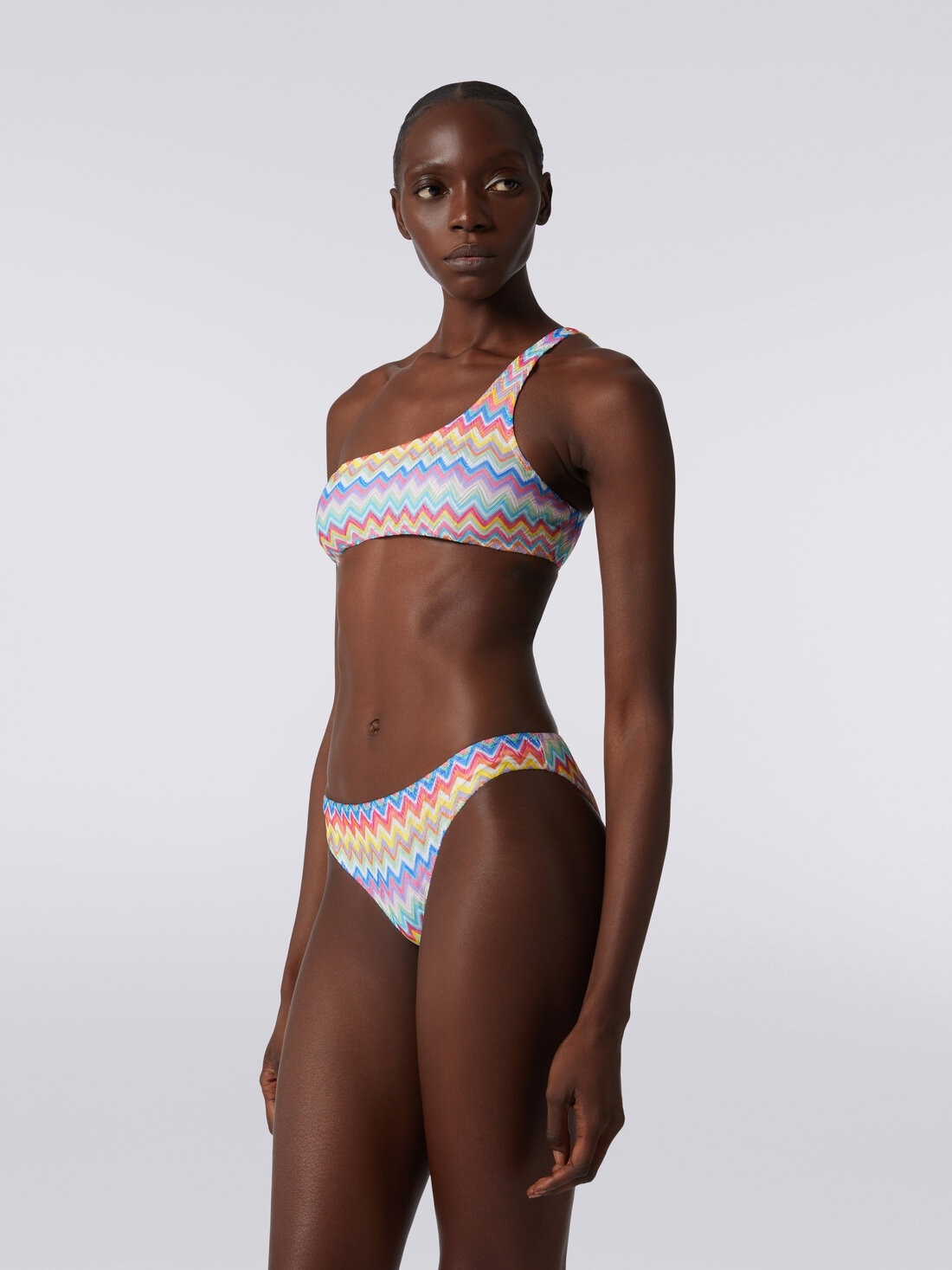One-shoulder bikini with zigzag print - 3