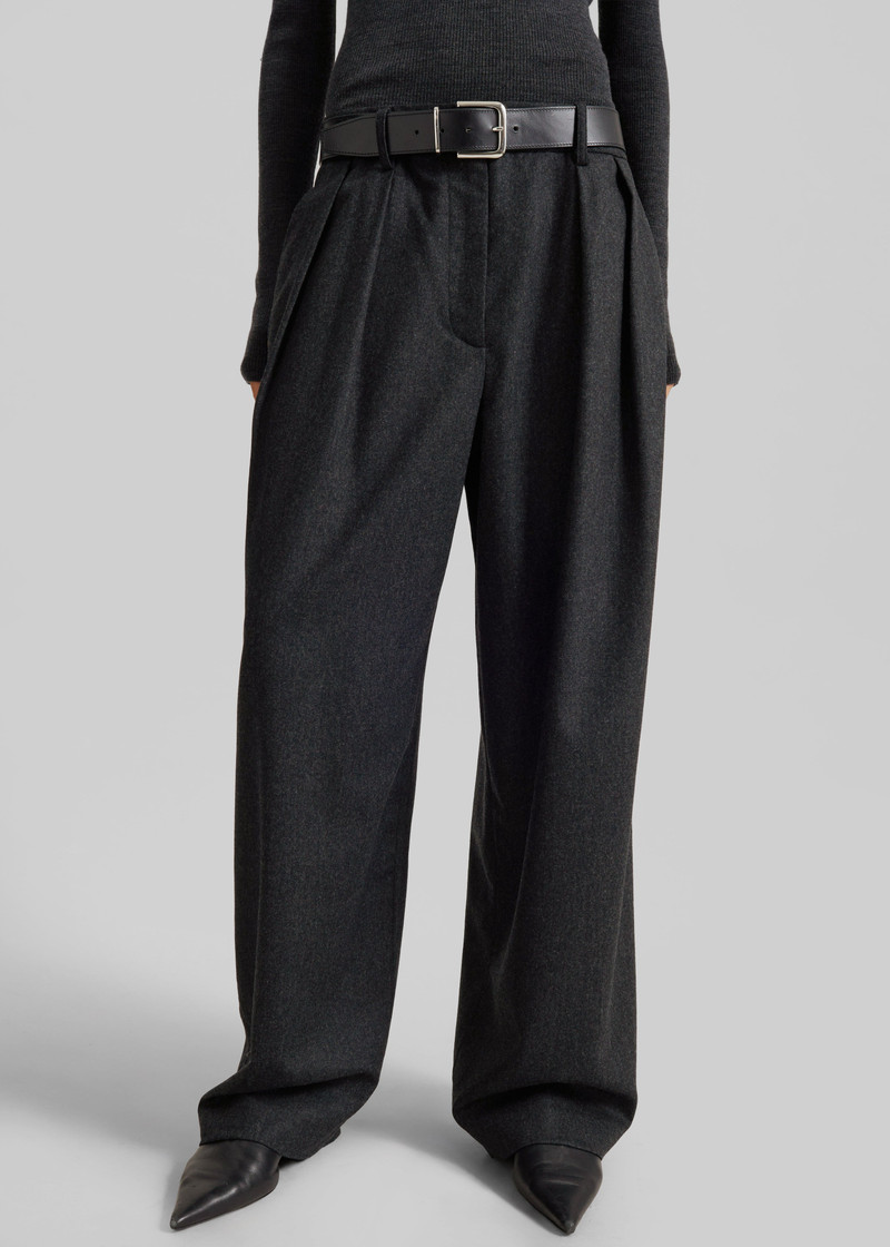 Ripley Flannel Pleated Trousers - Dark Grey 3