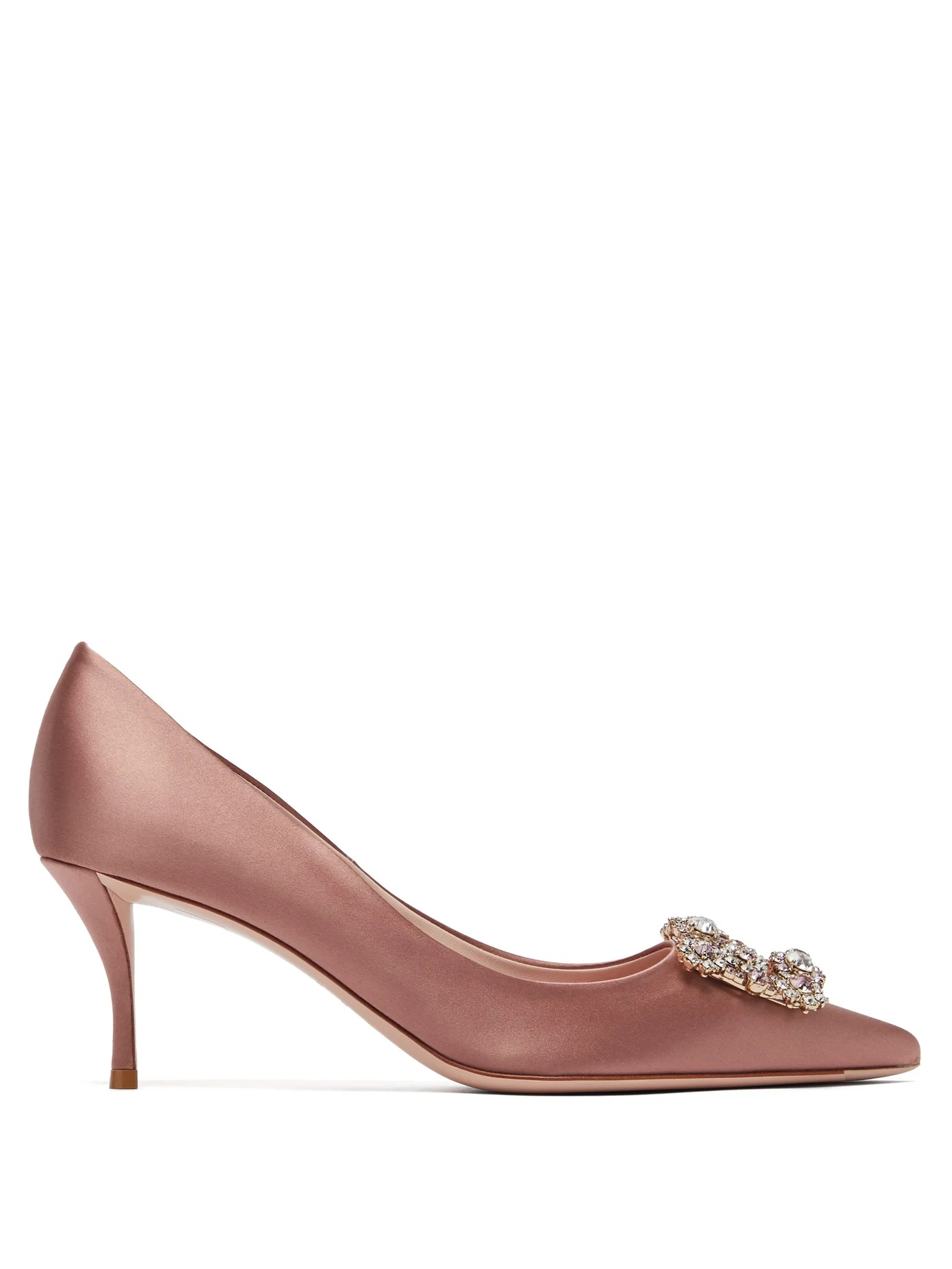 Flower crystal-embellished satin pumps - 1