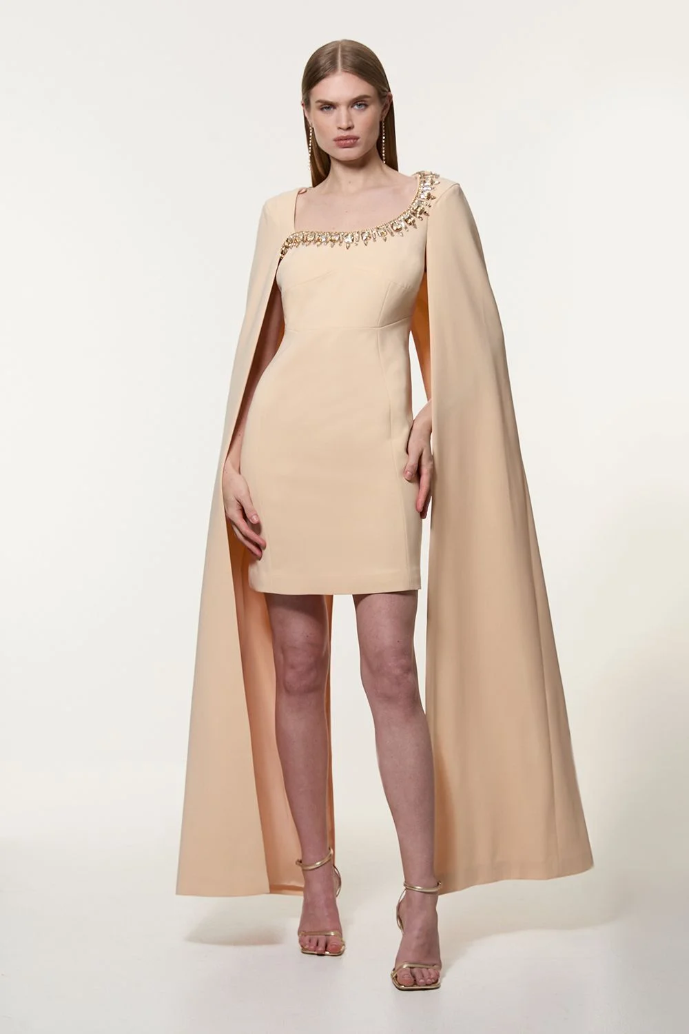 Petite Crystal Embellished Viscose Crepe Woven Mini Dress - 1