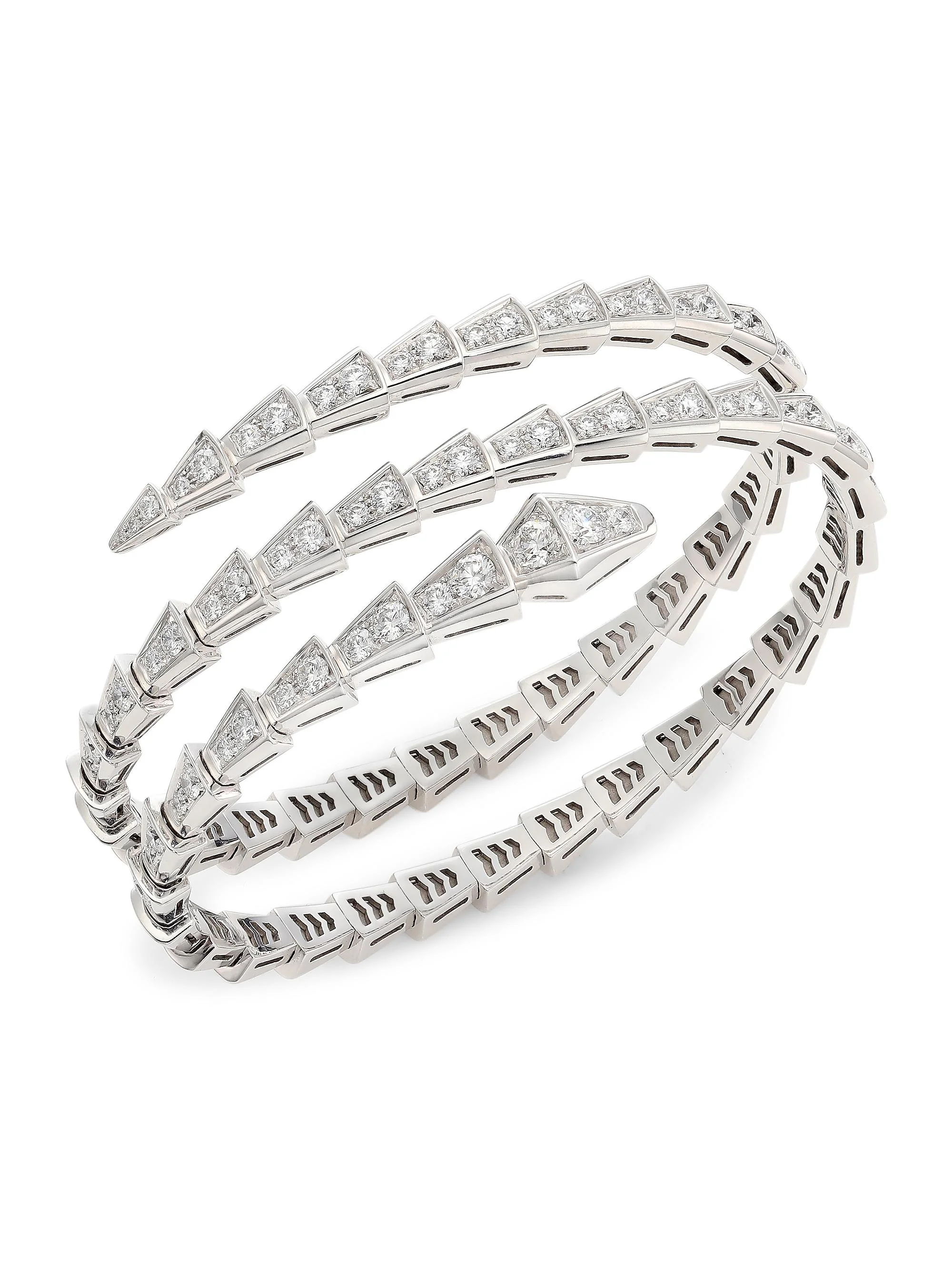 Women's Serpenti Viper 18K White Gold & 5.42 TCW Pavé Diamond 2-Coil Bangle Bracelet - White Gold - 1