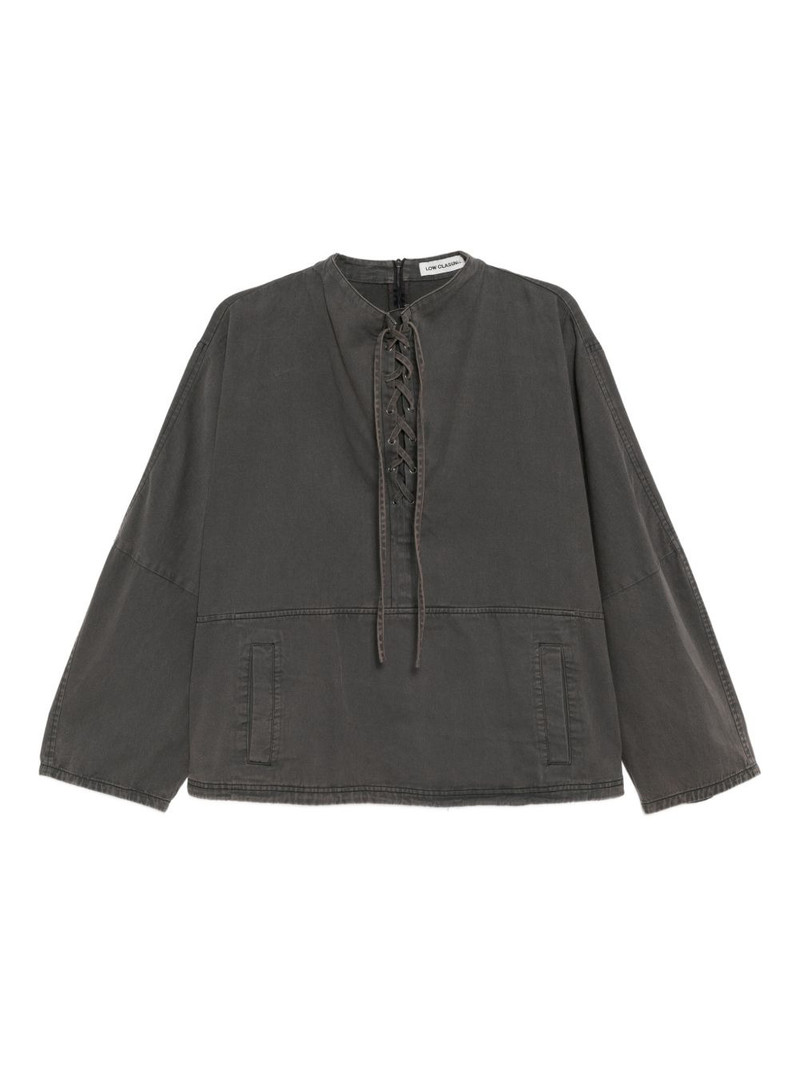 lace up washed cotton sweatshirt 1