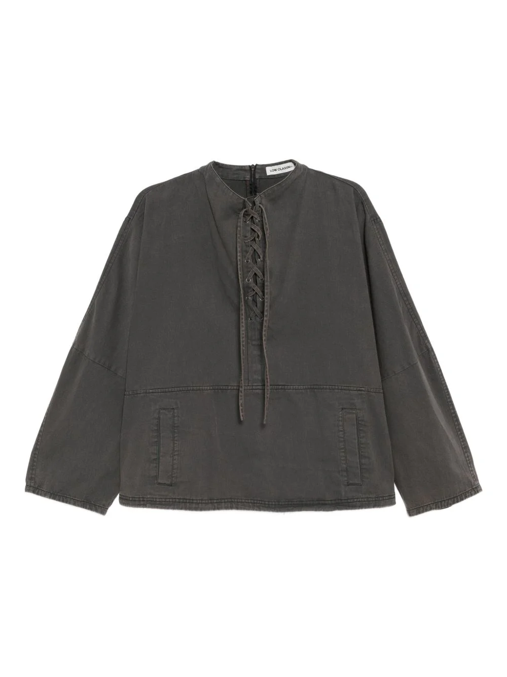 lace up washed cotton sweatshirt - 1