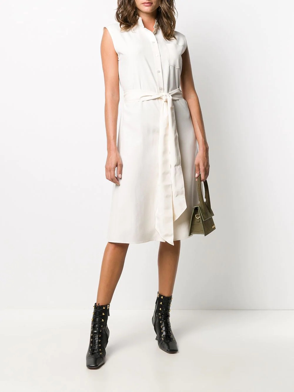 tie waist sleeveless shirt dress - 2