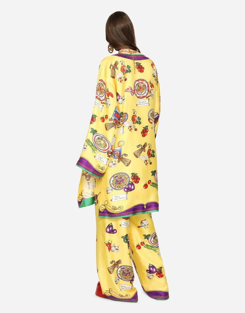 Short twill caftan with pasta print 3