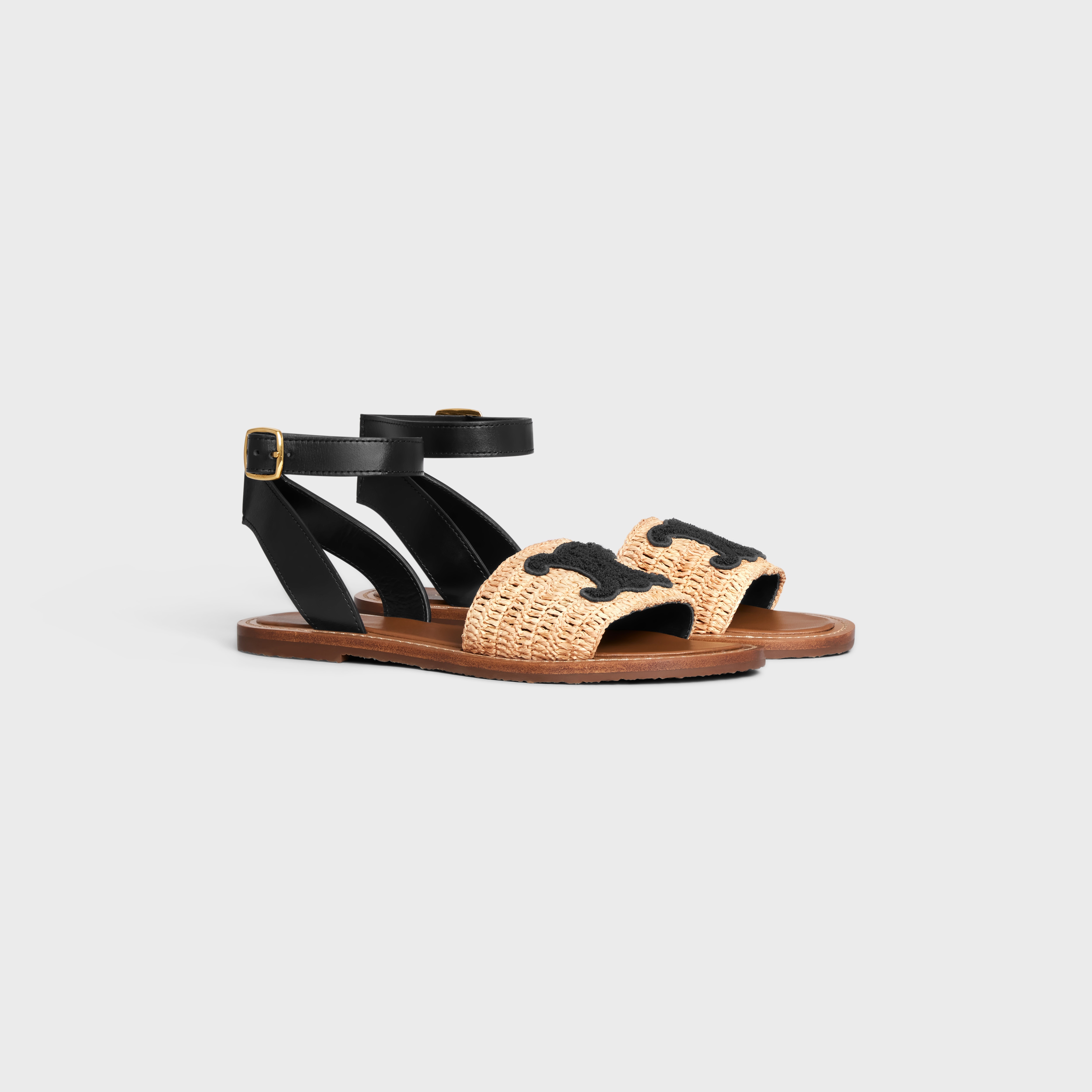 LYMPIA FLAT STRAP SANDAL in RAFFIA & CALFSKIN - 2