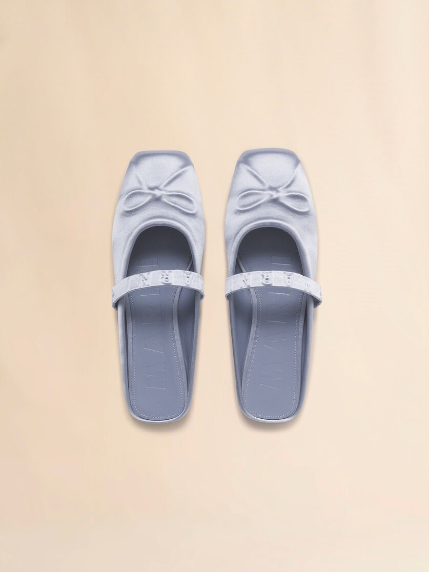 LIGHT GREY SATIN LITTLE BOW SABOT BALLET FLAT - 4