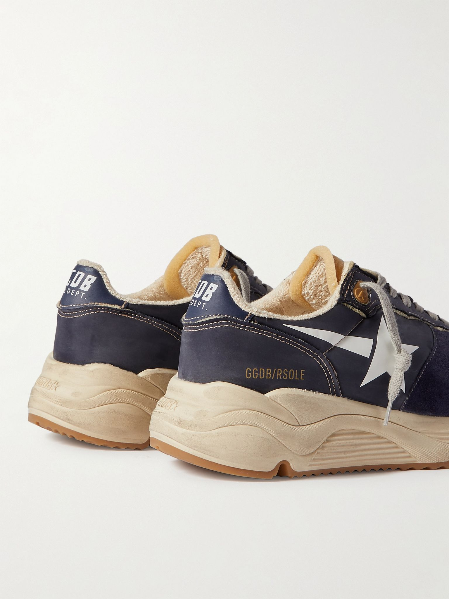 Running Sole Distressed Suede-Trimmed Nylon Sneakers Navy - 5