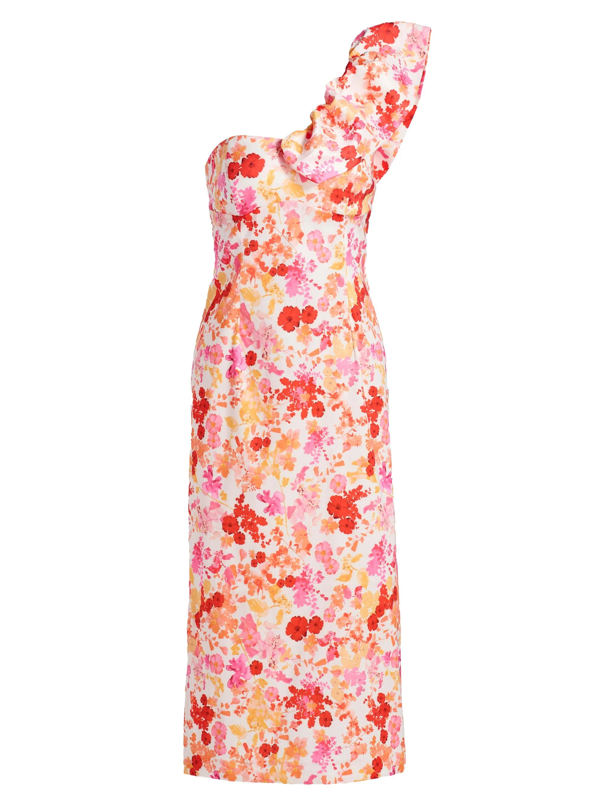 Women's Lucy Poppy One-Shoulder Midi-Dress - Coral - 1