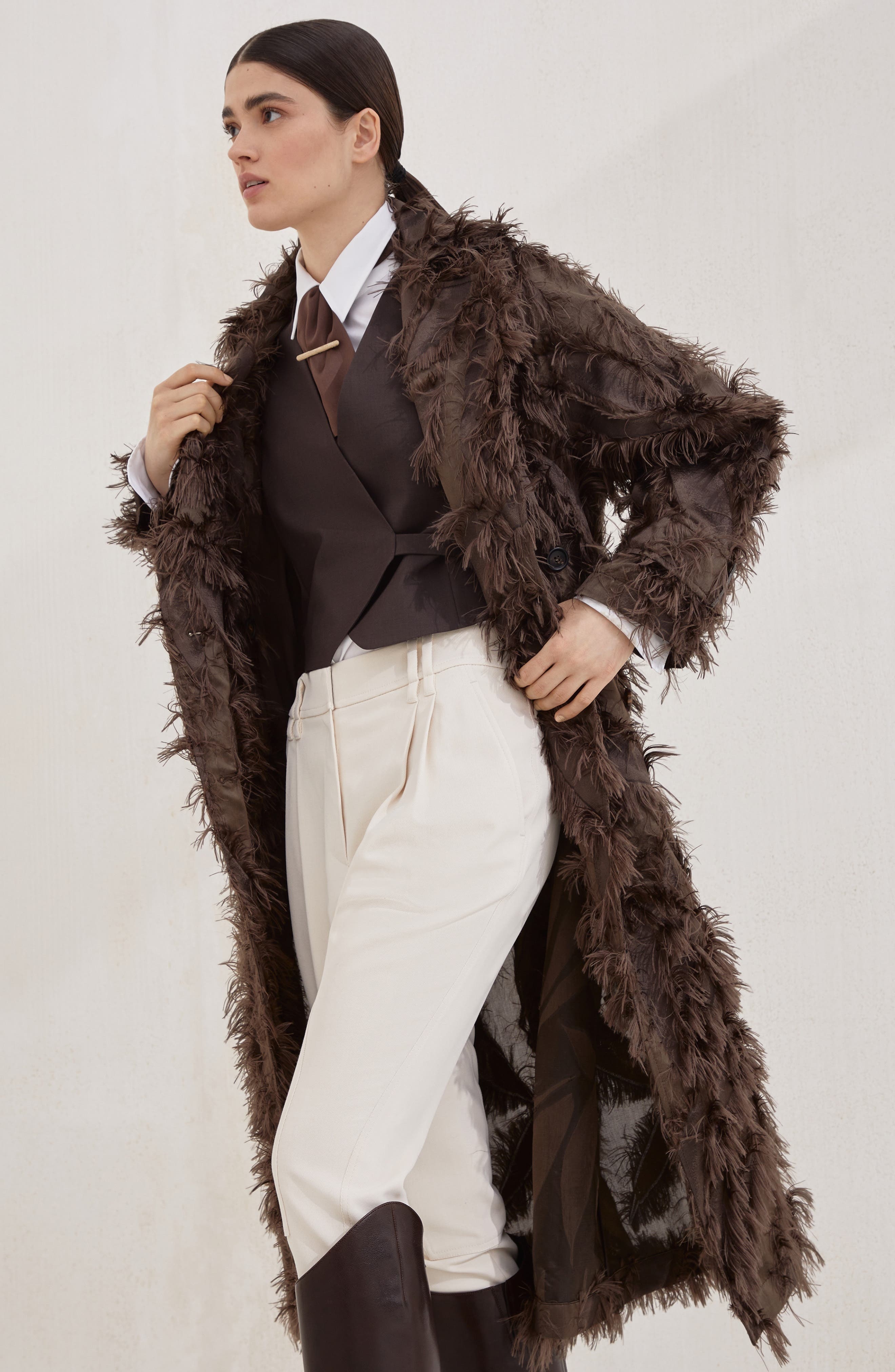 Brunello Cucinelli Dracaena fil coupé coat in Brown at Nordstrom - 5