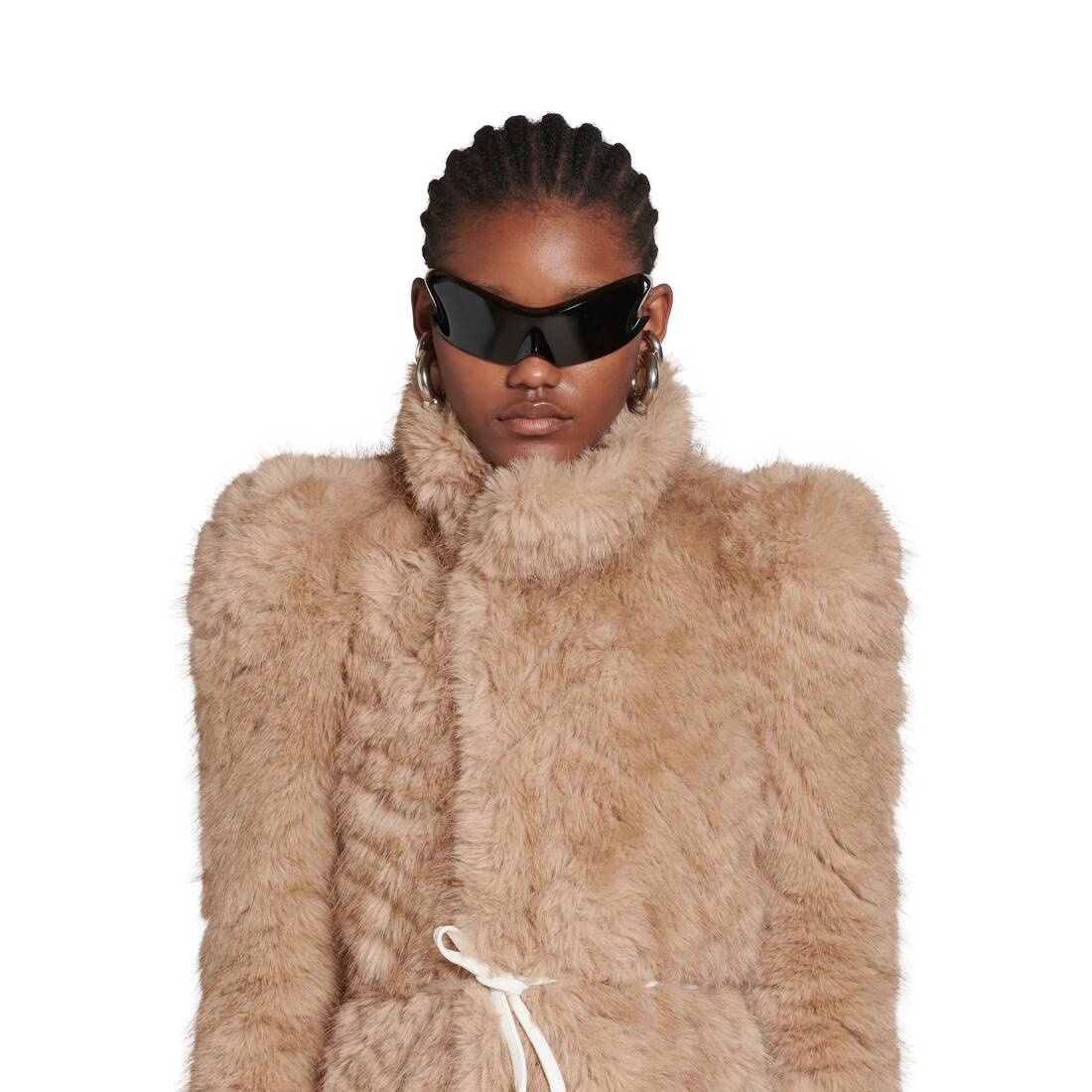 Round Shoulder Fitted Coat in Beige - 5