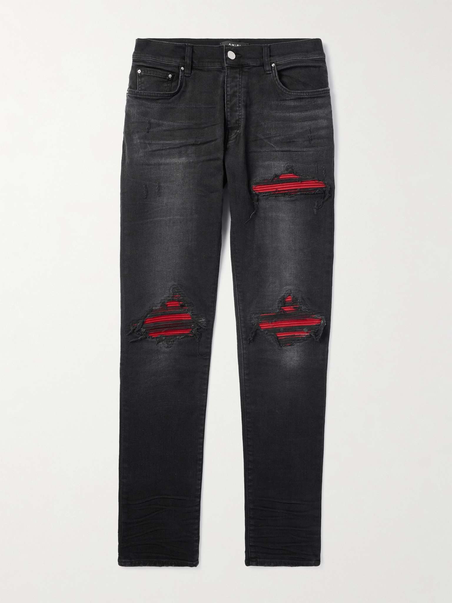 MX1 Skinny-Fit Suede-Panelled Distressed Jeans - 1