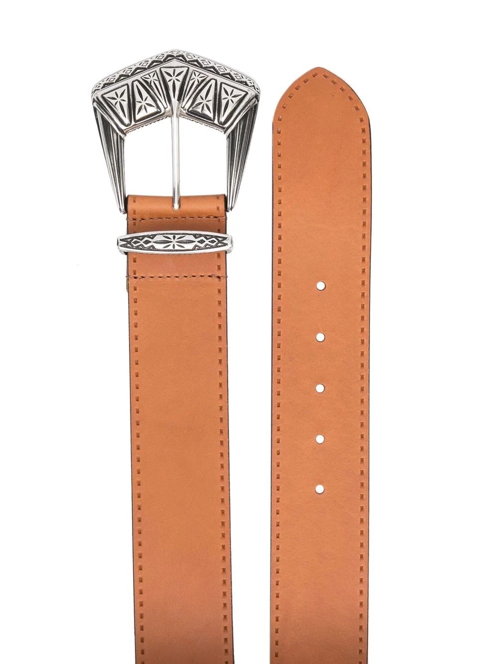 engraved-buckle leather belt - 2