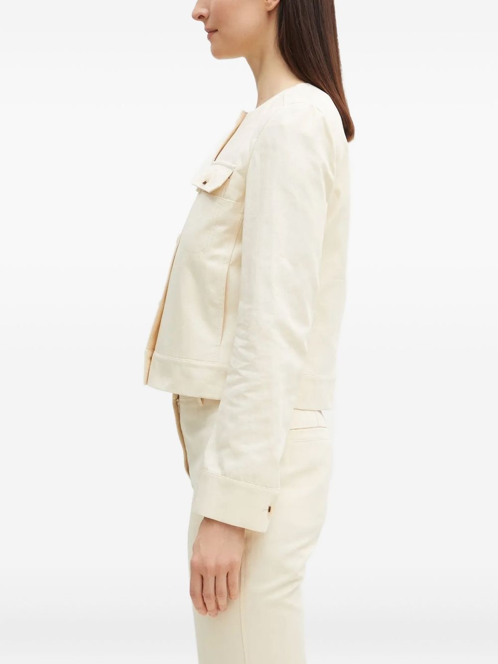 cotton collarless jacket - 4