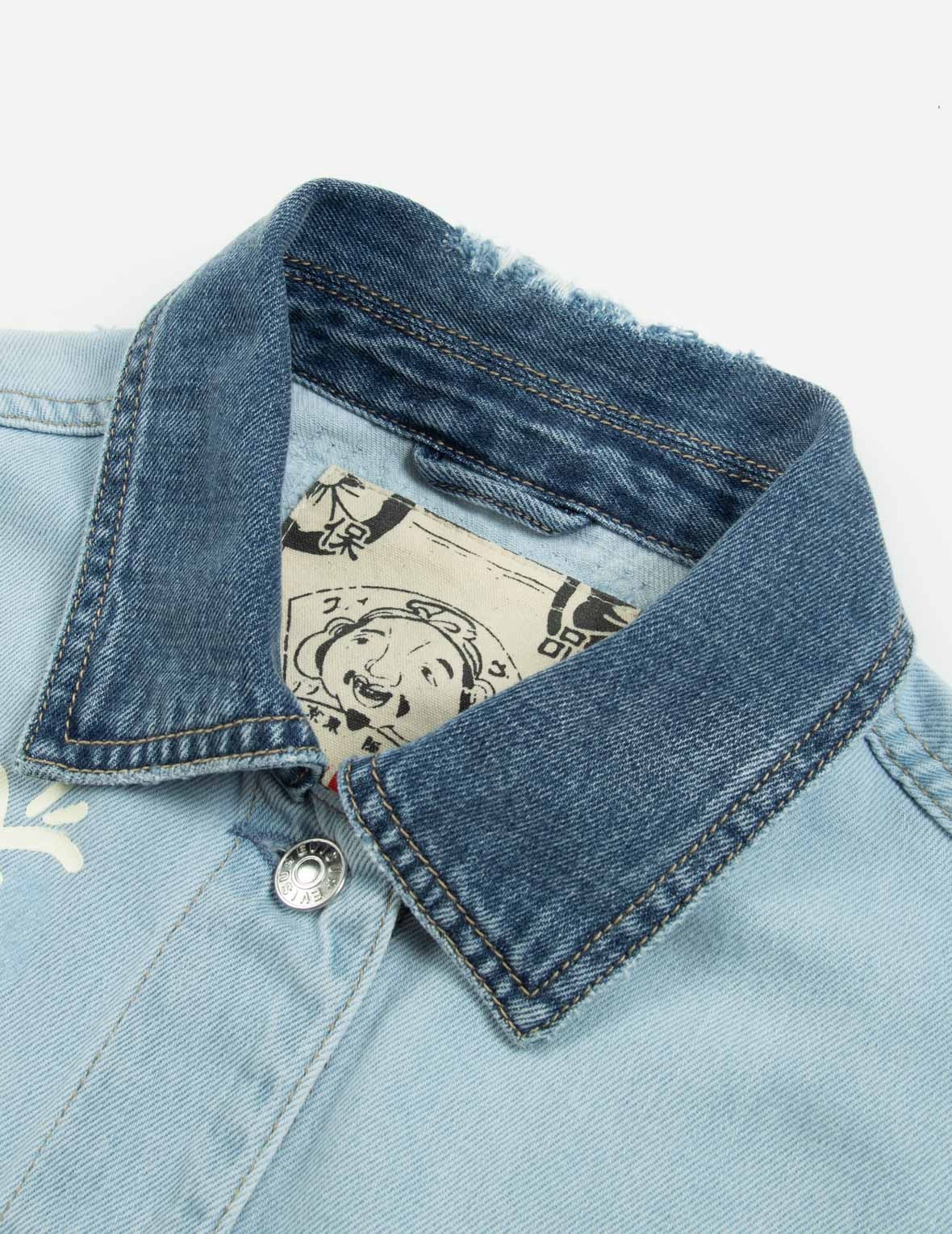 DARUMA WITH BRAND MOTTO TWO-TONE DENIM JACKET - 9