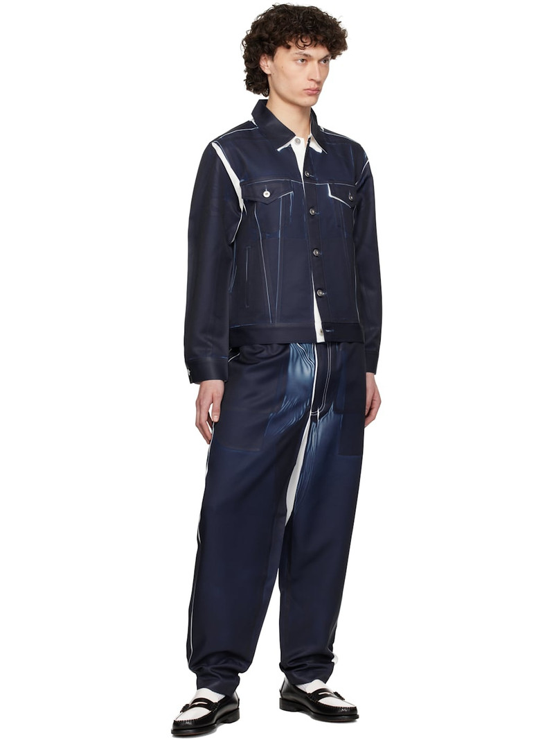 Comme des Garçons SHIRT Navy Overprint Trucker Jacket outlook