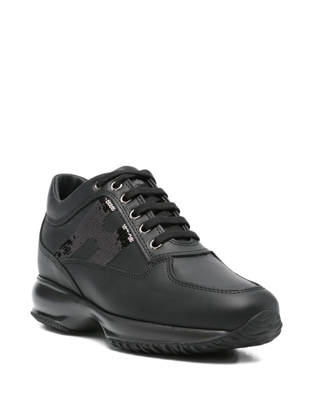 Interactive sequin-panel leather trainers - 2