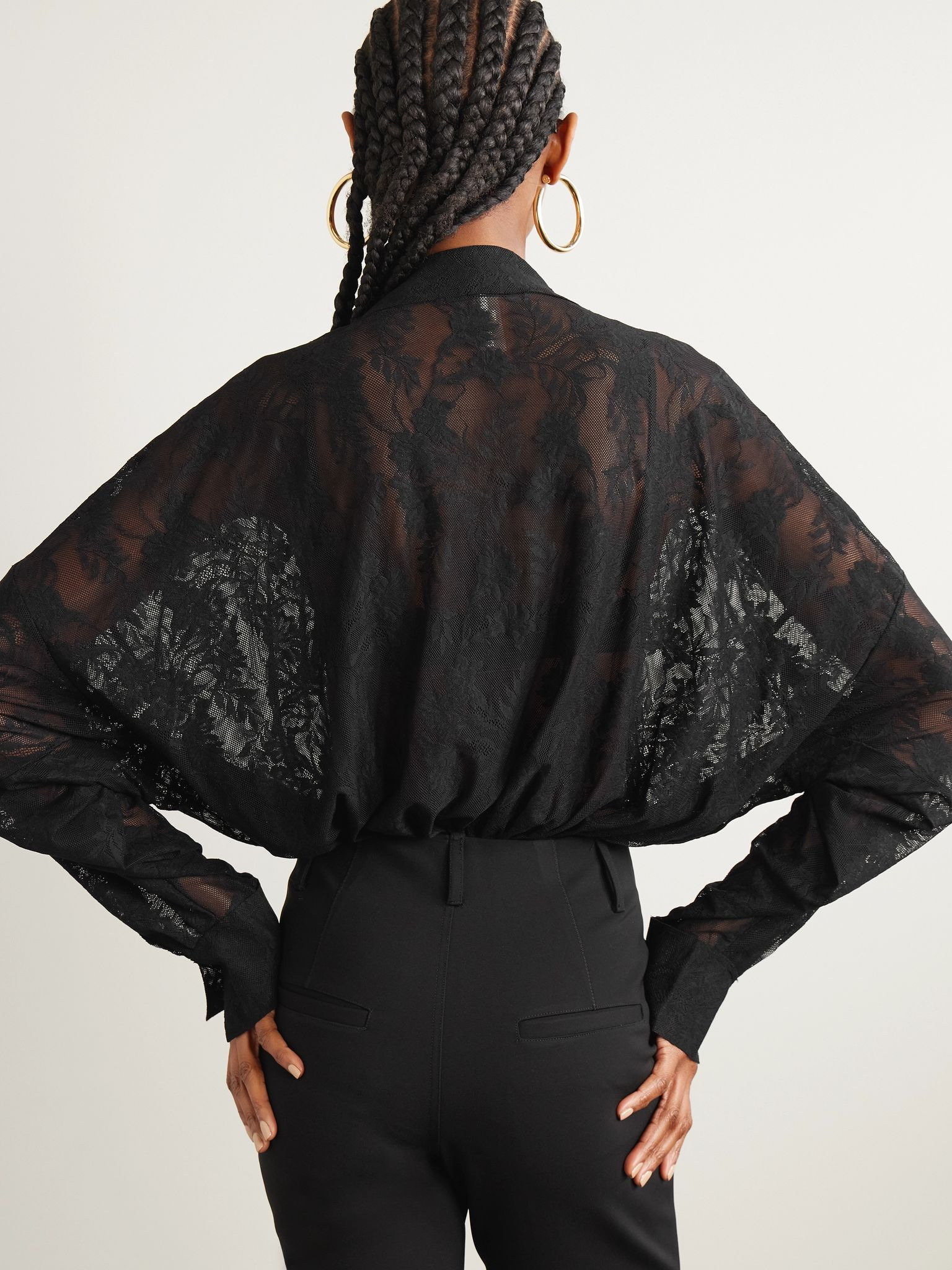 Embroidered stretch-lace bodysuit Black - 3